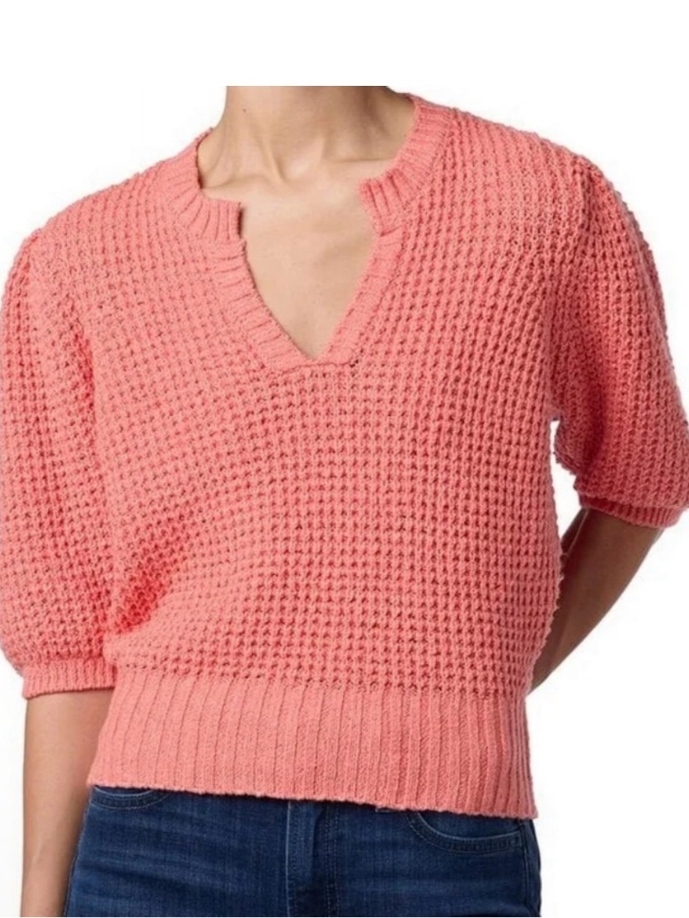 Joe’s Women's Coral Knit V-Neck Puffed Sleeve Sweater Small NWOT